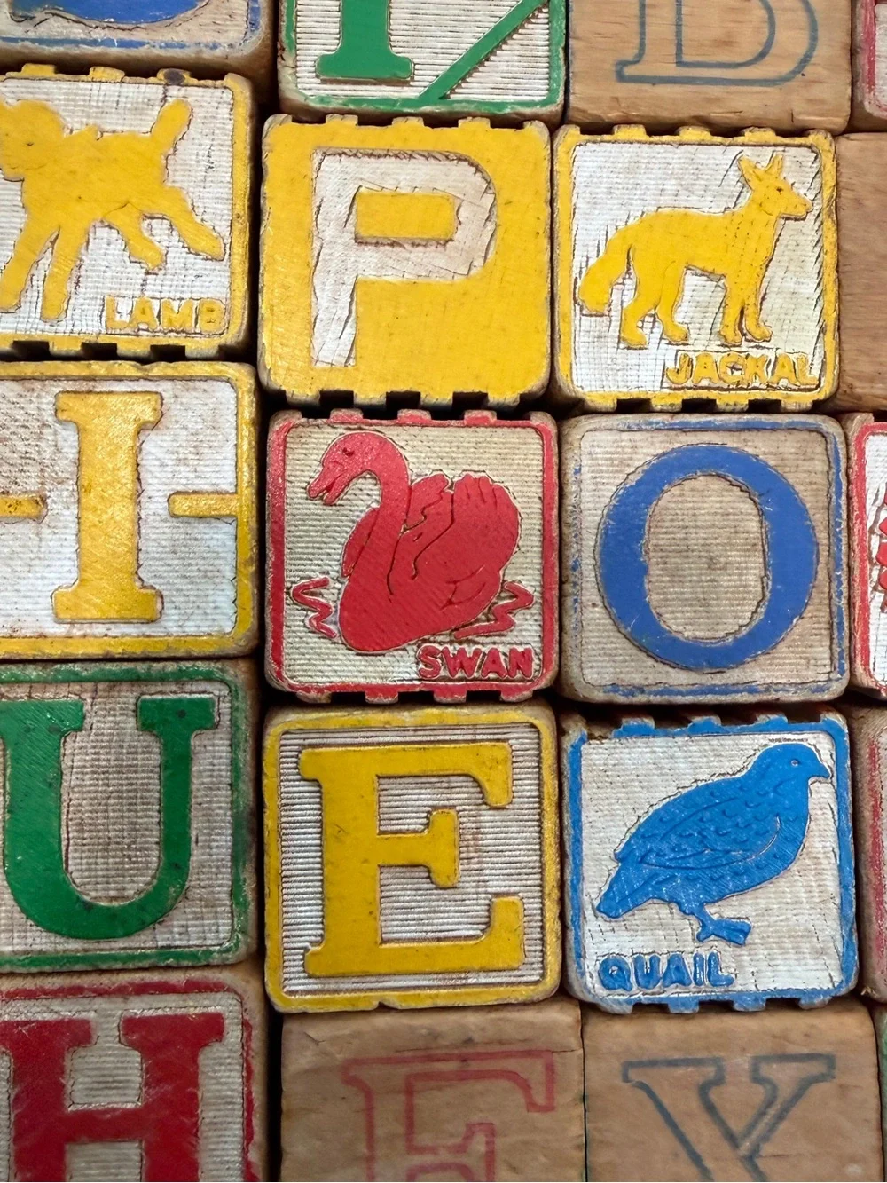 Vintage Antique Wooden Children's Toy Alphabet 43 Blocks Distressed 4 Sided
